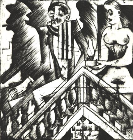 Ed.W.Öine külaline.1923.Kuivnõel.jpg: Ed. Wiiralt. Öine külaline.1923. Kuivnõel. 24,6x24,4.RKM