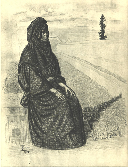Ed.W. Berberi naine linnamüüri ääres.1938.Joonistus.jpg: Ed.W. Berberi naine linnamüüri ääres.1938.Joonistus.