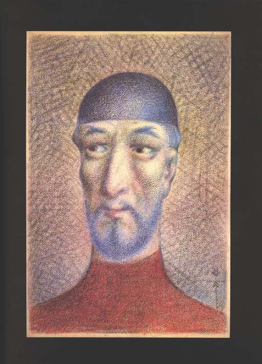 Ed.W.Mees sinise mütsiga.1929.Värviline kriit.jpg: Ed. Wiiralt. Mees sinise mütsiga.1929.Värviline kriit.41,7x28.RKM
