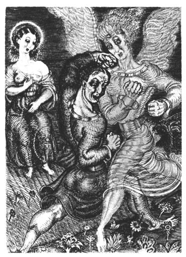 Ed.W.Illustr.Pushkini"La Gabrielide"***.1928.jpg: Ed.Wiiralt.Illustratsioon A.Puškini poeemile "La Gabrielide".1928.Ofort,vasegravüür.13,9x10.RKM