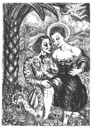 Ed.W.Illustr.Puškini"La Gabrielide"****1928.jpg: Ed.W.Illustratsioon A.Puškini poeemile "La Gabrielide".1928.Ofort,vasegravüür.13,9x10.RKM